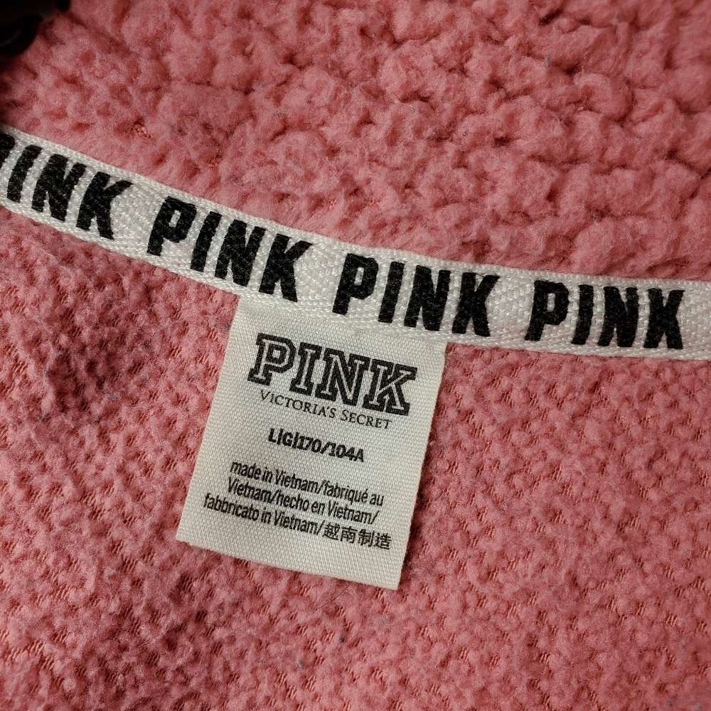 PINK Victoria's Secret Pink Sherpa Quarter Zip Pullover Jacket Campus Winter EUC - Picture 15 of 16